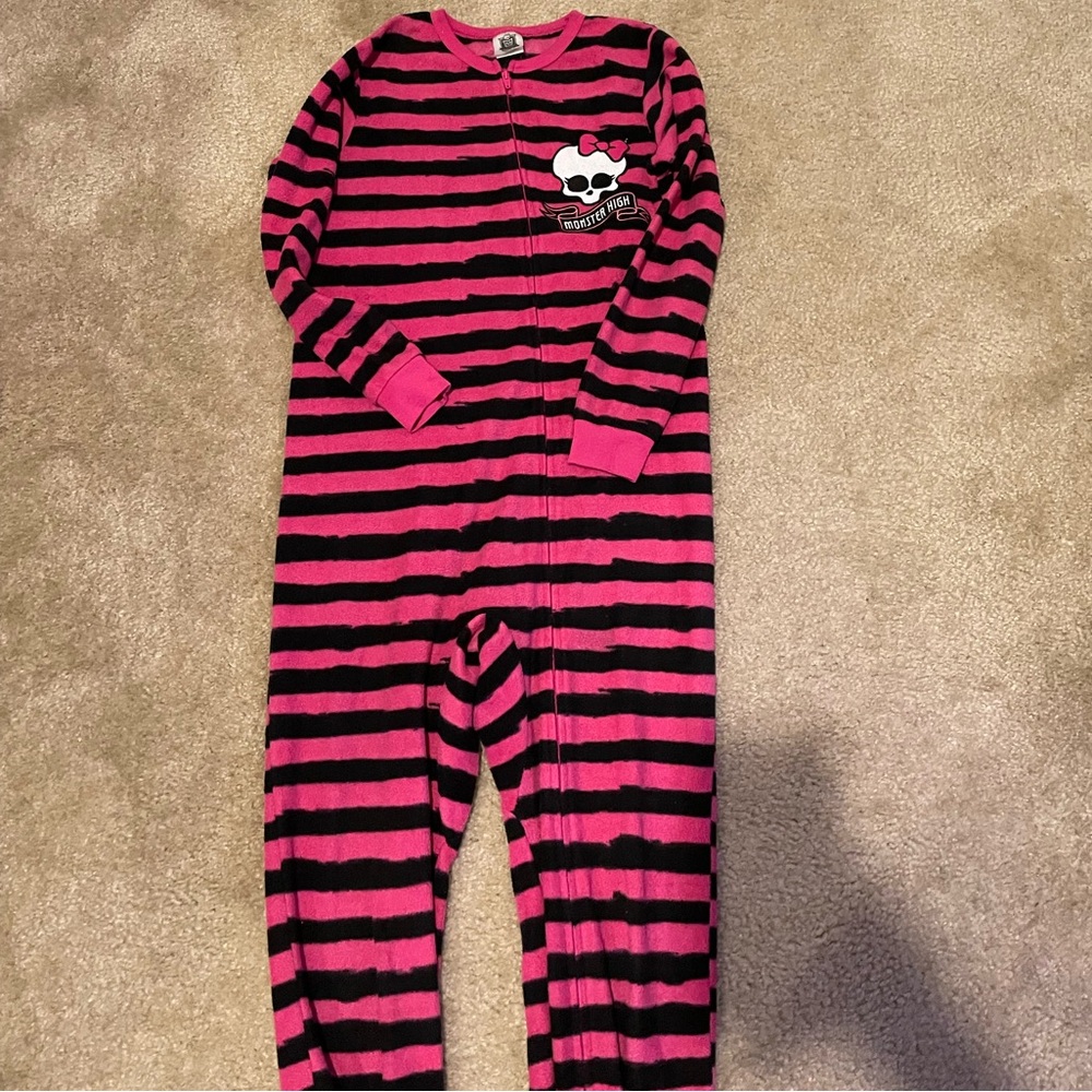Monster High Pink and Black Striped onesie pajamas